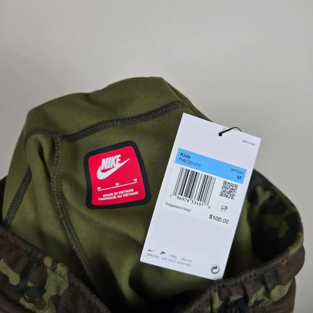 Nike Sportswear Tech Fleece Big Kids Size M/10-12 Camo Joggers Black/Sequoia